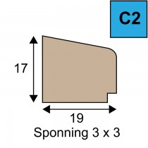 Glaslat model C2 - 17x19mm met sponning 3x3mm